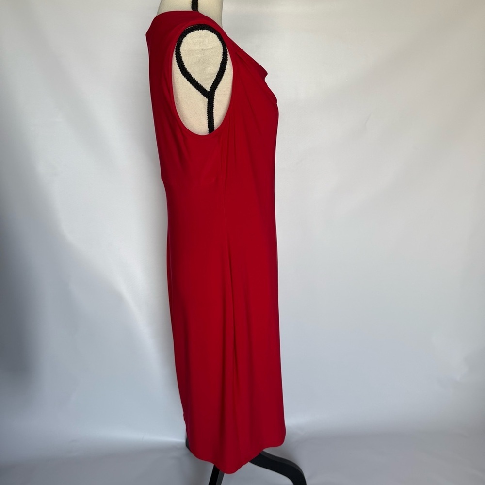 Evan Picone Woman’s Elegant Red Draped Neck Flattering Sheath Midi Dress 12 - Picture 4 of 15